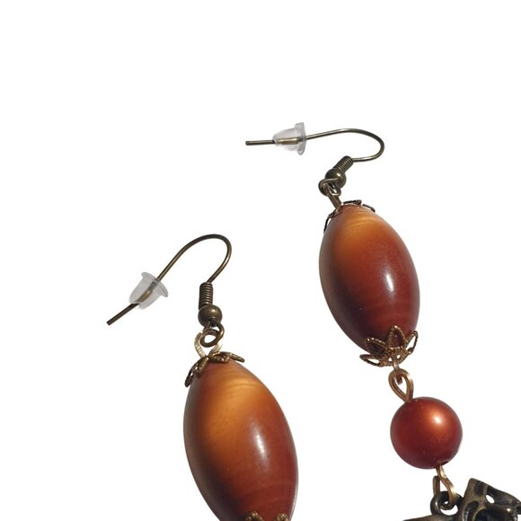Handmade By Donovan Theater Comedy Tragedy Mask Dangle Earrings Beaded Art Deco - Picture 4 of 5